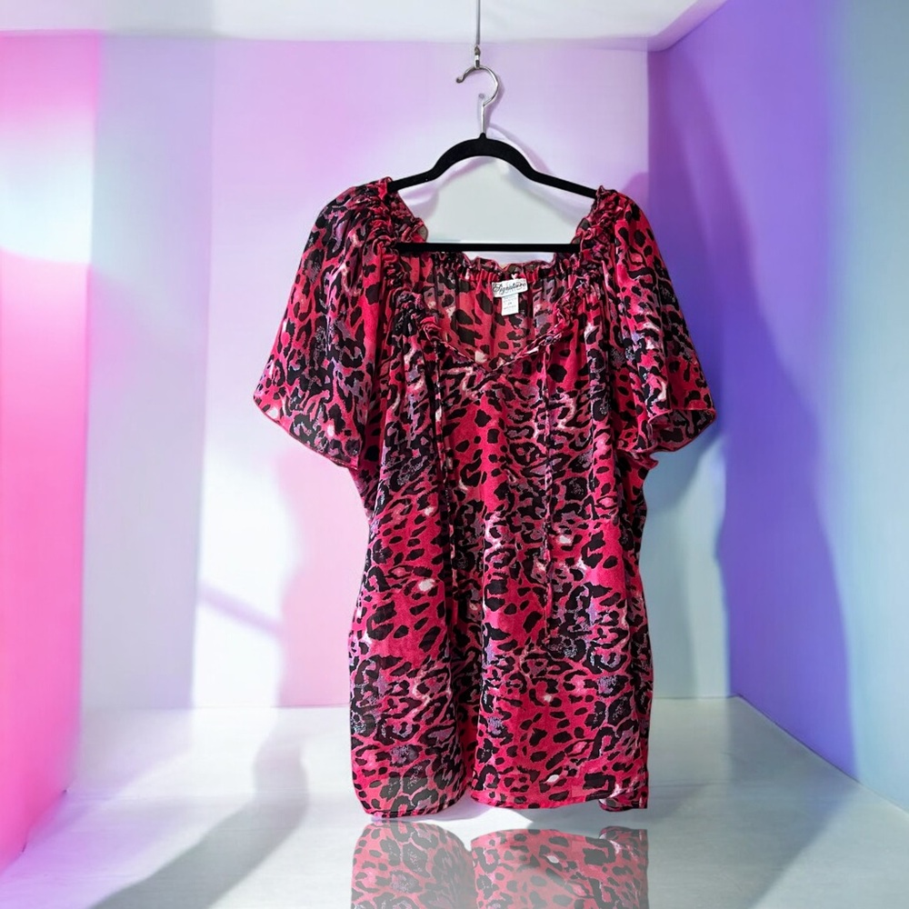 JMB Signature Pink Top with Black/White/Purple/Blue Animal Print